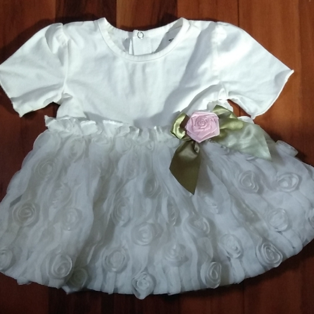 NWOT Stephan Baby 6-12 Months Baby Girls White Formal Tulle Rosette Dress